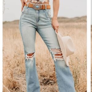 High Rise Flare Distressed Jeans